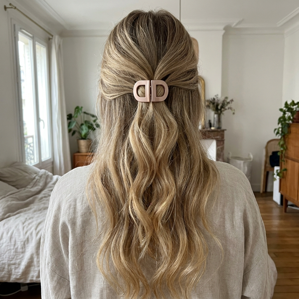 Klipix avis cliente — vue de dos, blonde balayage, pince rose