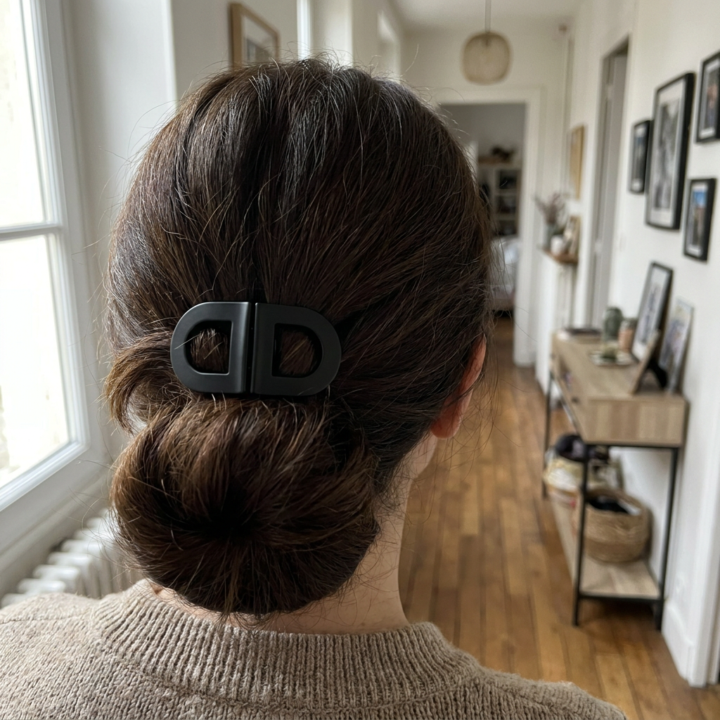 Klipix avis cliente — vue de dos, brune, chignon, pince noire